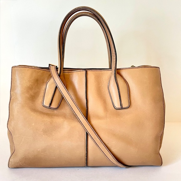 TOD'S D Bag with strap Taupe Brown Satchel Hand Bag Convertible - Picture 1 of 15